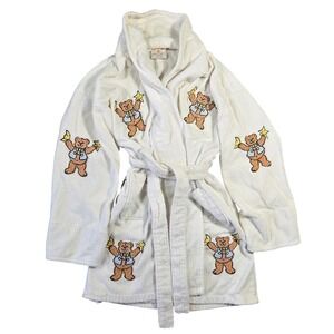 Aegean Womens White Terry Cloth Robe Embroidered Bears Stars XL Bathrobe Lounge